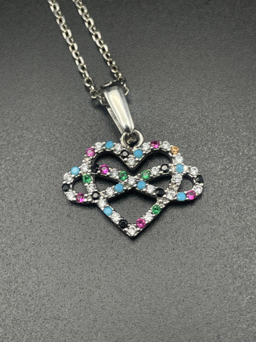 اویز و گردنبند زنانه نقره اب رادیوم طرح قلب